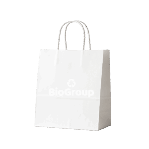 Bolsa de papel Kraft N.º 30, 35, 40; con asa; Gr. 80; 80 g/m². Acabado natural marrón o blanco, personalizable. Las asas reforzadas y el papel Kraft de alto gramaje proporcionan una combinación óptima de comodidad, resistencia y seguridad alimentaria, manteniendo el compromiso con la sostenibilidad.