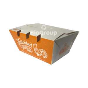 Contenedor de cartón Foldcote calibre 18, tamaño grande. Personalizable. Caja 56.2x50.5x37.3 cm x 250 und. Medidas aprox.: 22 × 17 cm (boca) / 22 × 12.5 cm (base) / 10 cm (altura). Ideal para alimentos calientes o fríos. Formato trapezoidal. Apto para delivery y presentación directa al cliente.