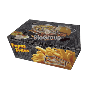 Contenedor de cartón Foldcote calibre 18, tamaño mediano. Personalizable. Pack x 100 und. Medidas aprox.: 19 × 14.5 cm (boca) / 19 × 12 cm (base) / 8 cm (altura)Facil de armar apto para delivery y presentación directa al cliente.