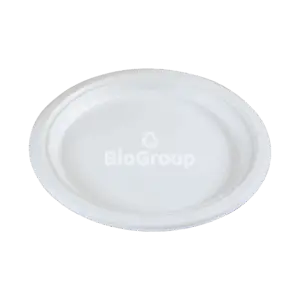 Plato redondo biodegradable de bagazo de caña – Ø225 mm. Caja x 1000 unidades